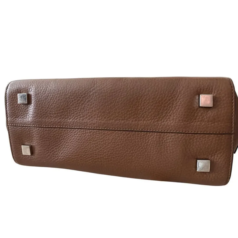 Michael Kors Brown Pebbled Leather Satchel Silver Hardware